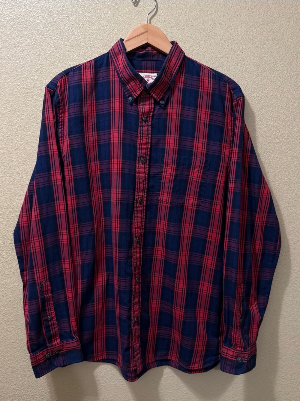 Men’s XL Brooks Brothers Red Fleece Red Blue Plaid Button Down Long Sleeve Shirt